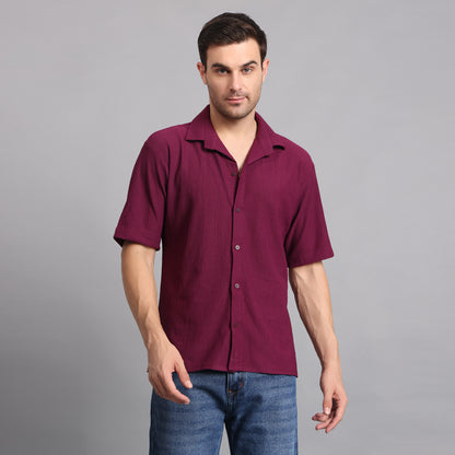 Textured Solid Wine Comfort Fit Shirt