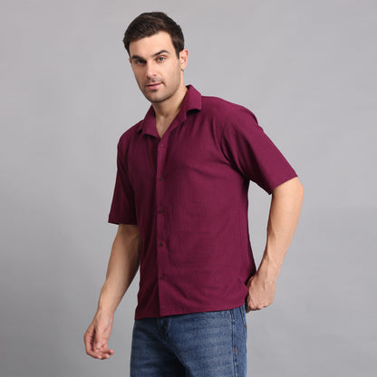 Textured Solid Wine Comfort Fit Shirt