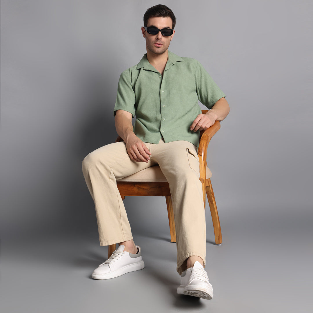 Linen Solid Green Comfort Fit Shirt
