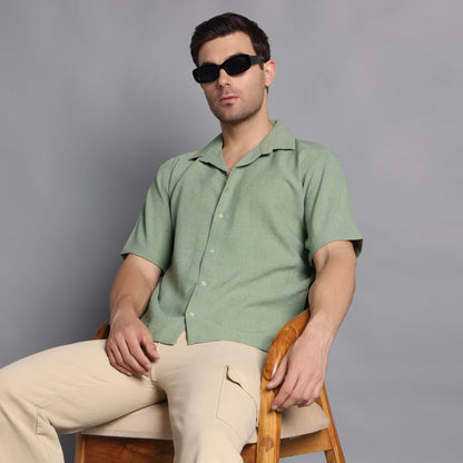 Linen Solid Green Comfort Fit Shirt