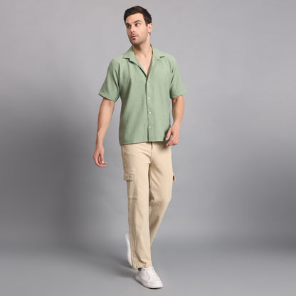Linen Solid Green Comfort Fit Shirt