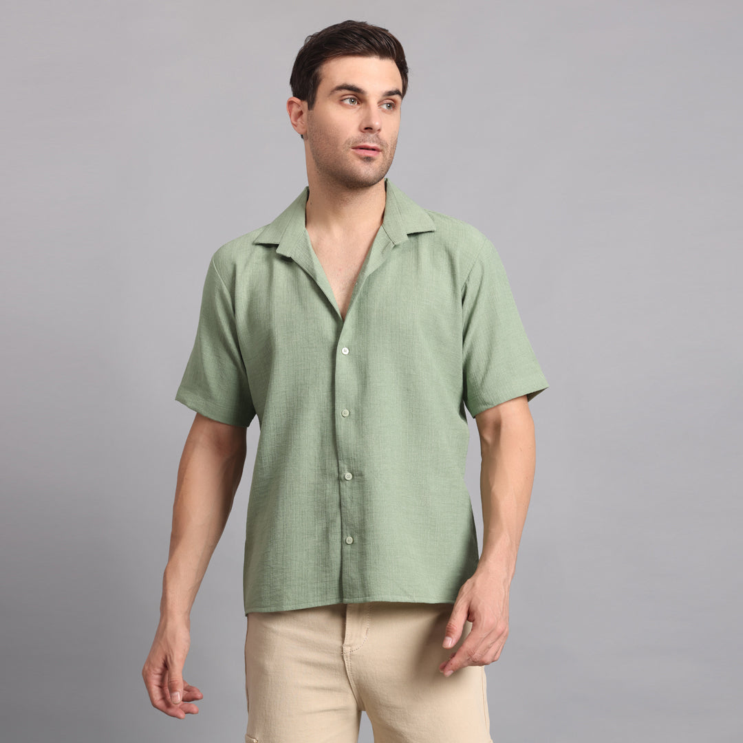 Linen Solid Green Comfort Fit Shirt