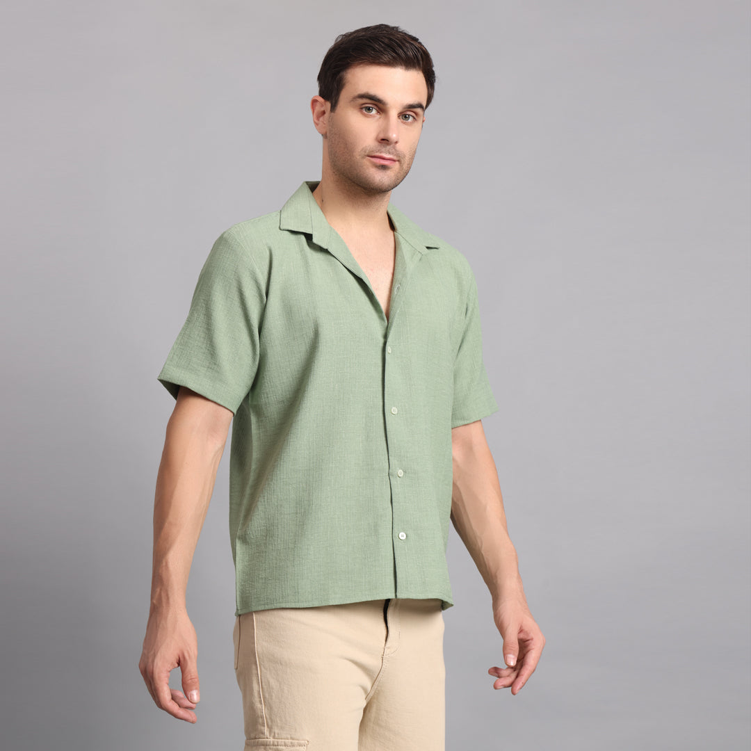 Linen Solid Green Comfort Fit Shirt