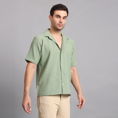 Linen Solid Green Comfort Fit Shirt