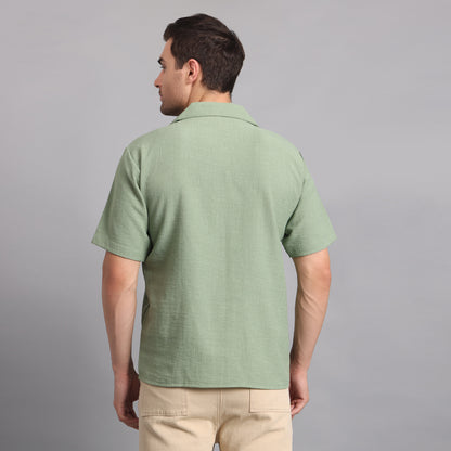 Linen Solid Green Comfort Fit Shirt