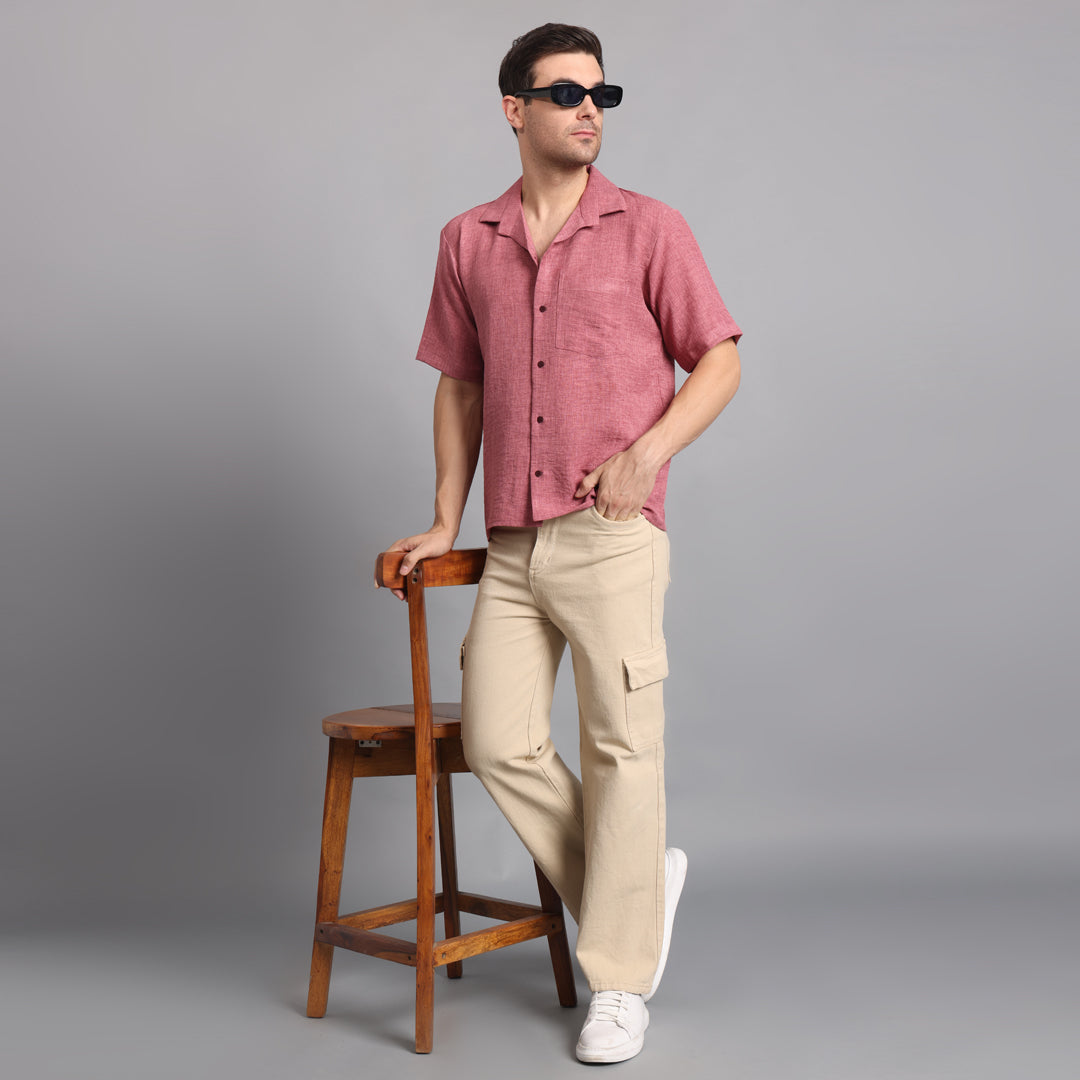Linen Solid Brick Comfort Fit Shirt