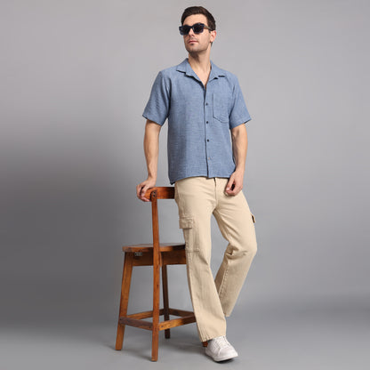 Linen Solid Denim Comfort Fit Shirt