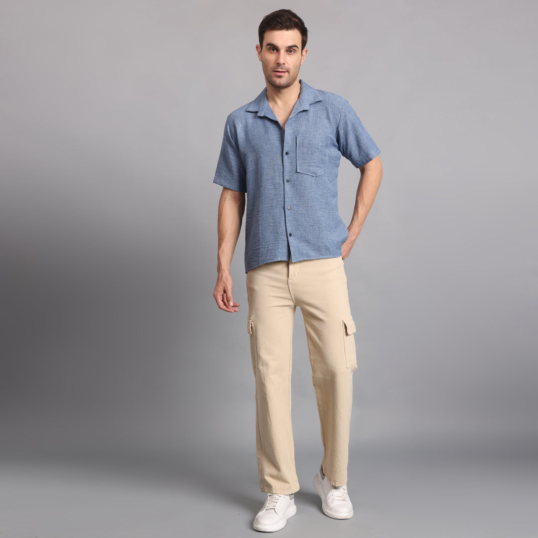 Linen Solid Denim Comfort Fit Shirt