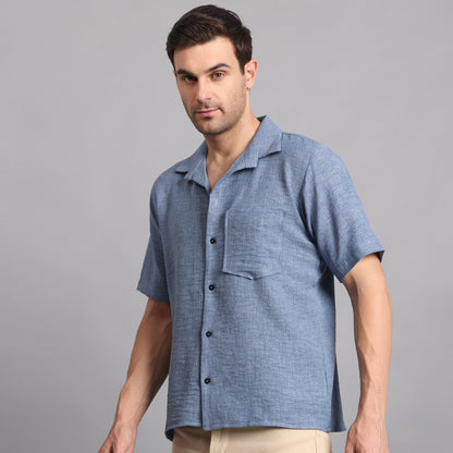 Linen Solid Denim Comfort Fit Shirt