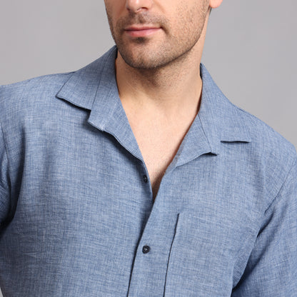 Linen Solid Denim Comfort Fit Shirt