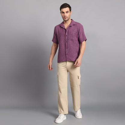 Linen Solid Purple Comfort Fit Shirt