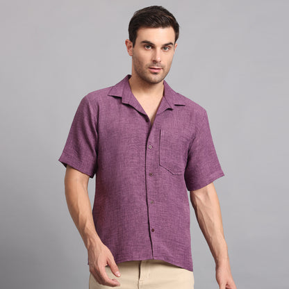 Linen Solid Purple Comfort Fit Shirt