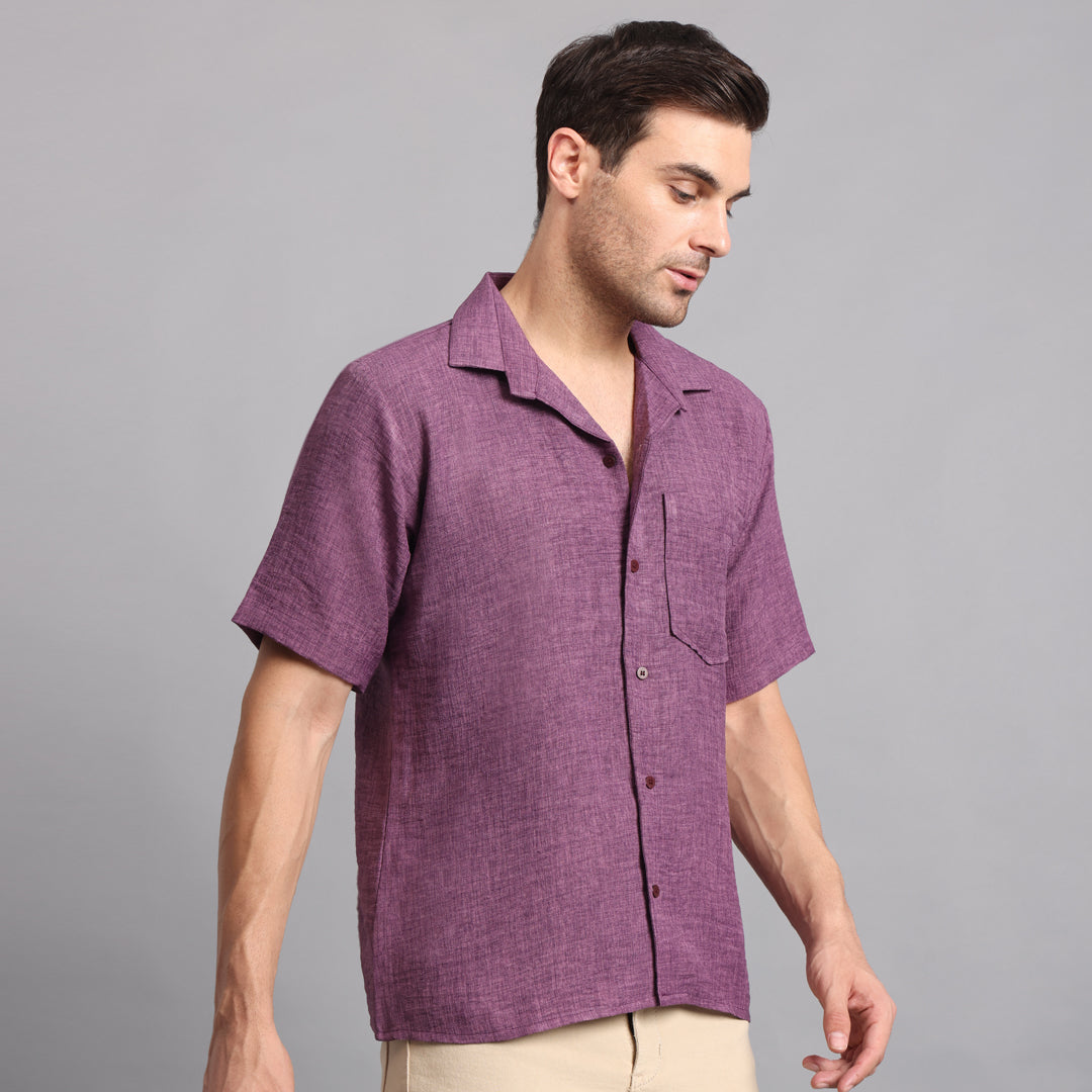 Linen Solid Purple Comfort Fit Shirt