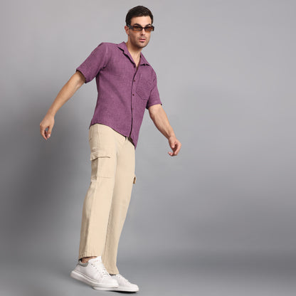 Linen Solid Purple Comfort Fit Shirt