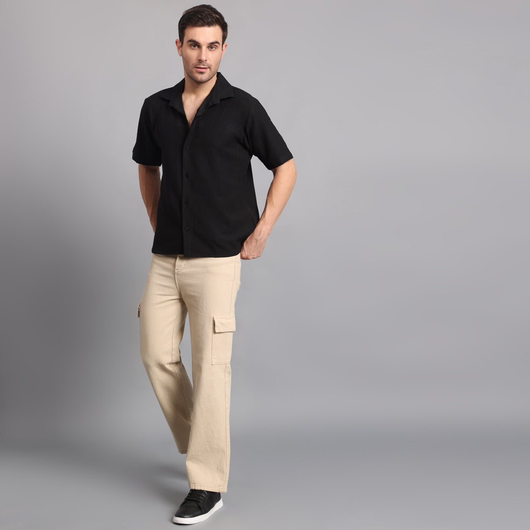 Linen Solid Black Comfort Fit Shirt
