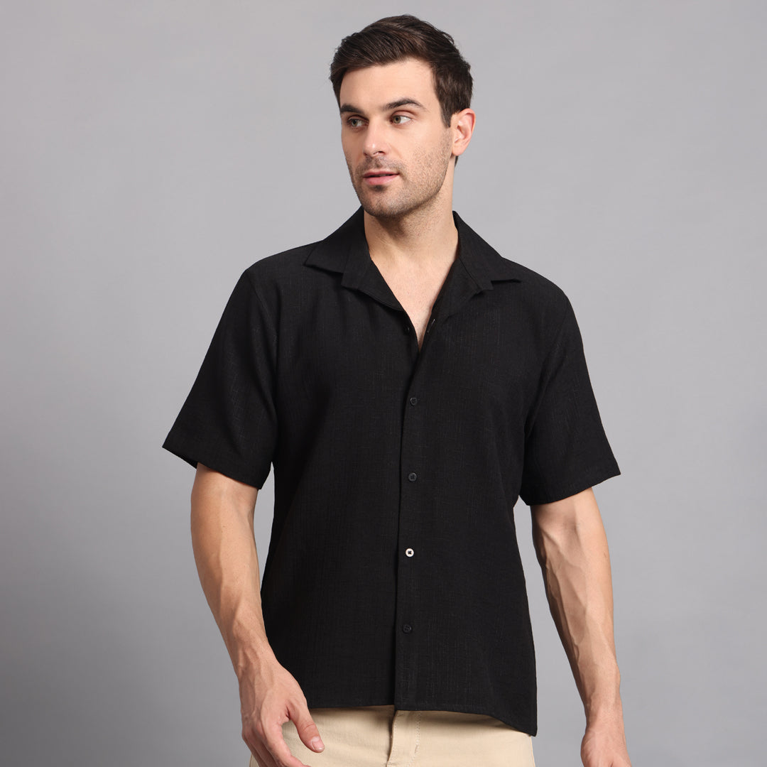 Linen Solid Black Comfort Fit Shirt