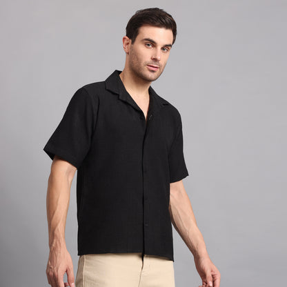 Linen Solid Black Comfort Fit Shirt