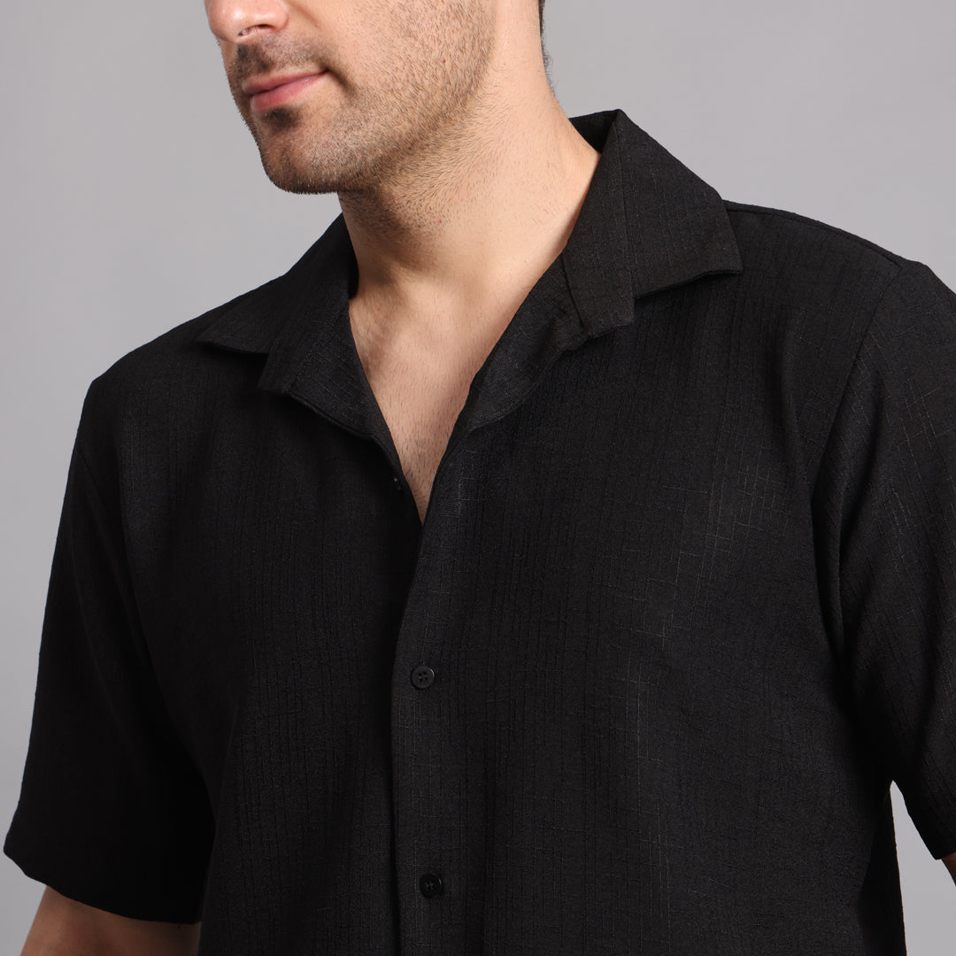 Linen Solid Black Comfort Fit Shirt