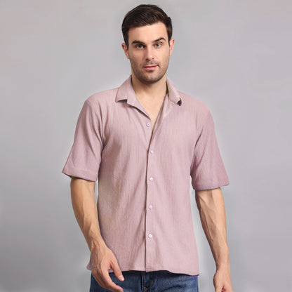Textured Solid Light Purple Comfort Fit Shirt