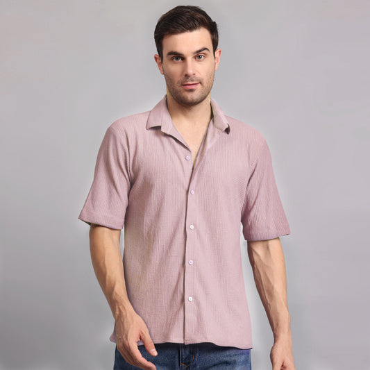Textured Solid Light Purple Comfort Fit Shirt