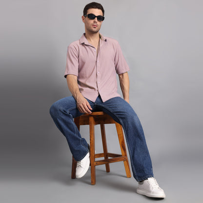 Textured Solid Light Purple Comfort Fit Shirt