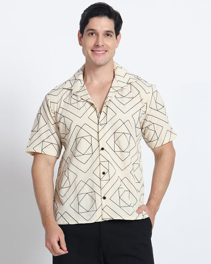 Cream Embroidery Comfort Fit Shirt