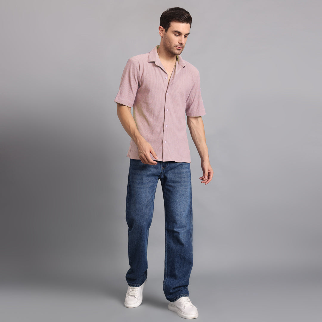 Textured Solid Light Purple Comfort Fit Shirt
