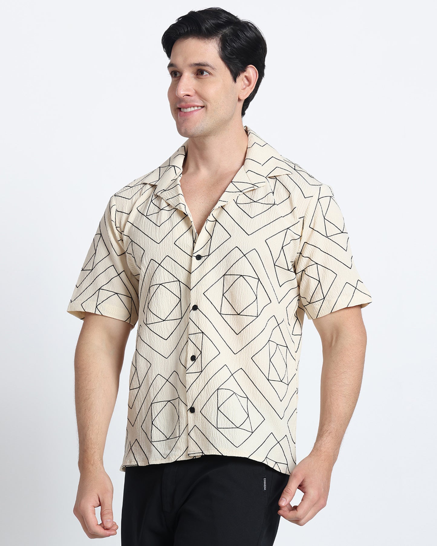 Cream Embroidery Comfort Fit Shirt