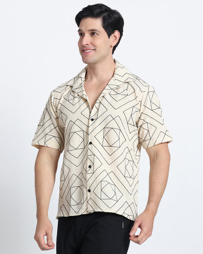 Cream Embroidery Comfort Fit Shirt