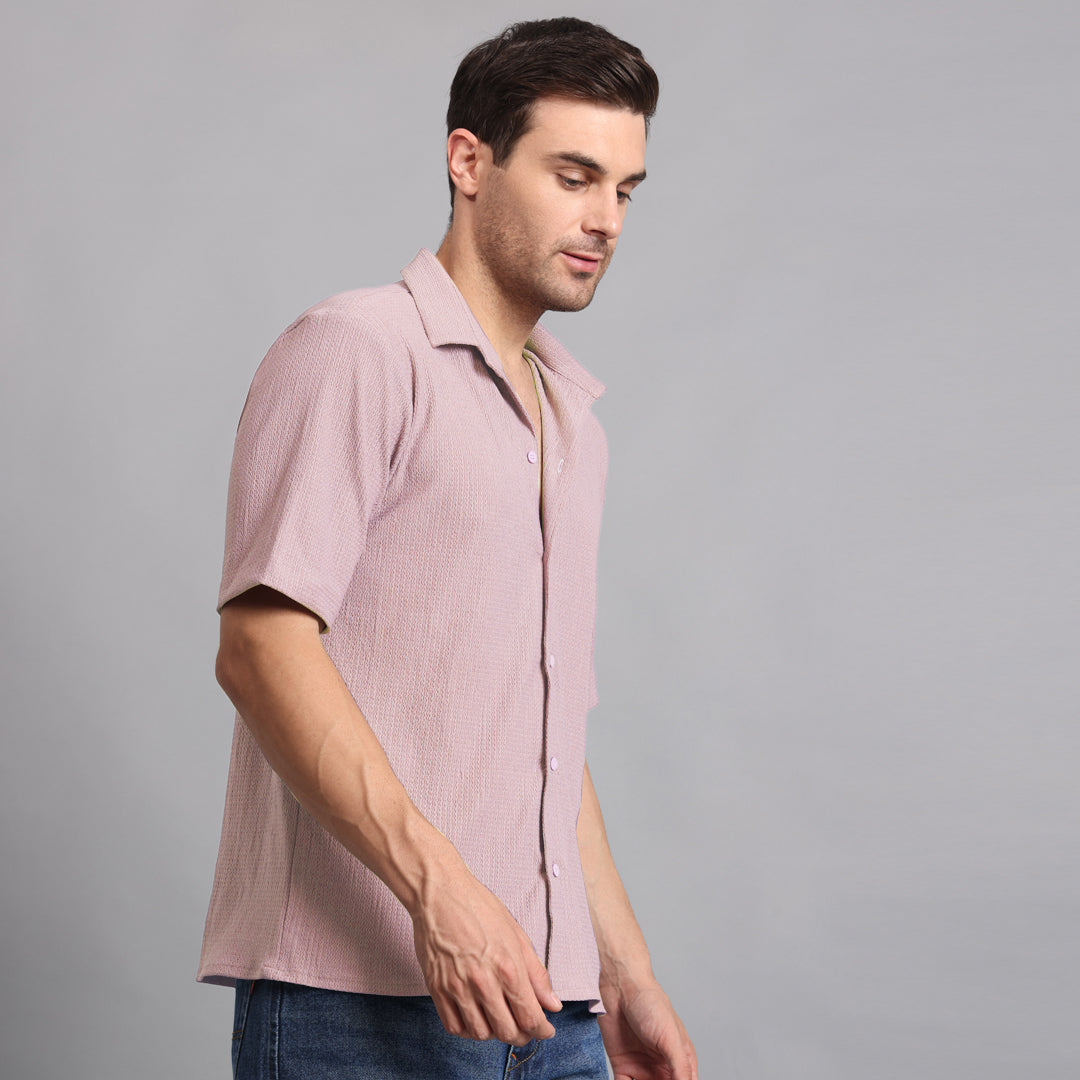 Textured Solid Light Purple Comfort Fit Shirt