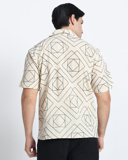 Cream Embroidery Comfort Fit Shirt