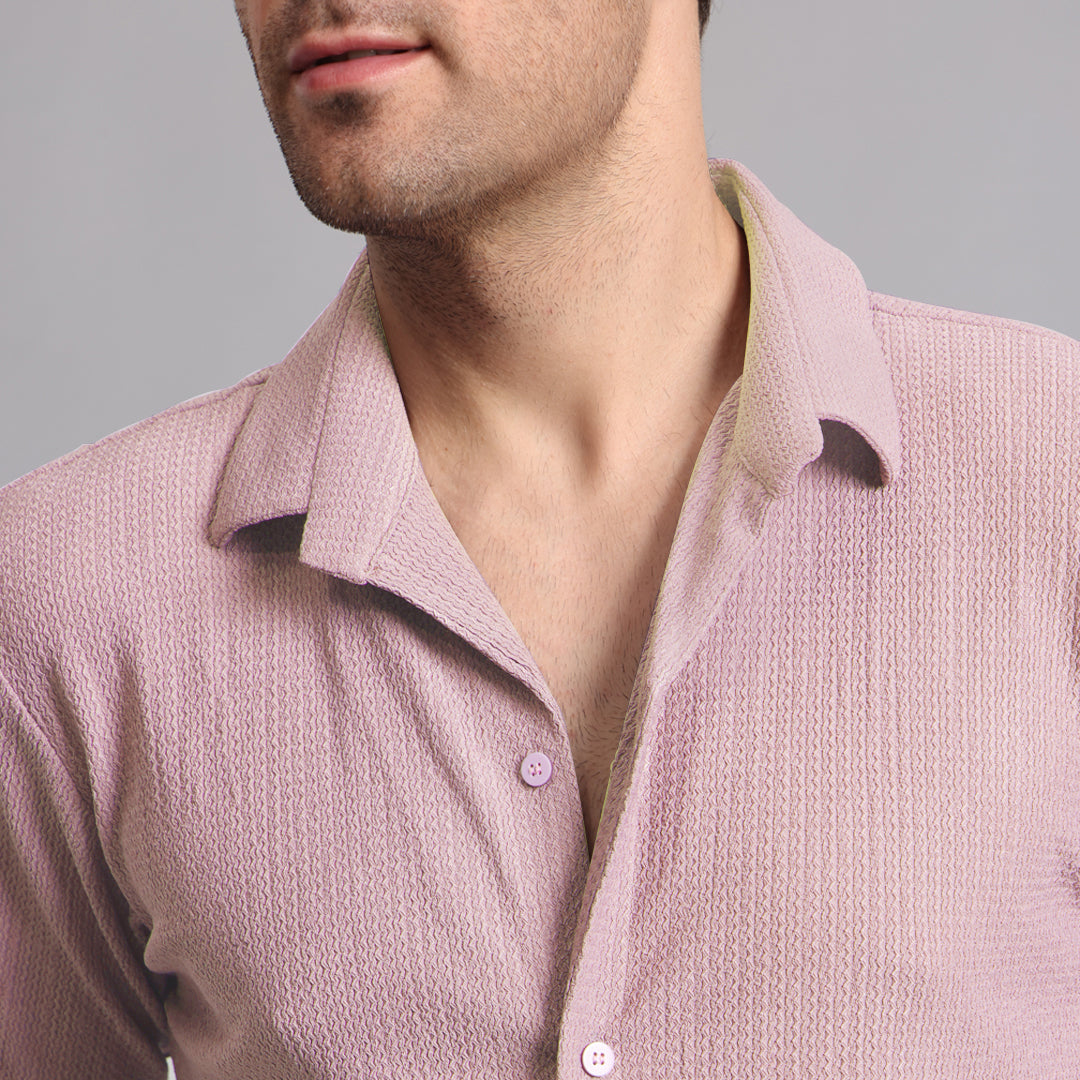 Textured Solid Light Purple Comfort Fit Shirt