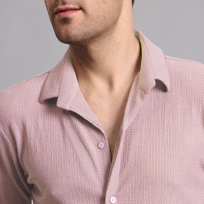 Textured Solid Light Purple Comfort Fit Shirt