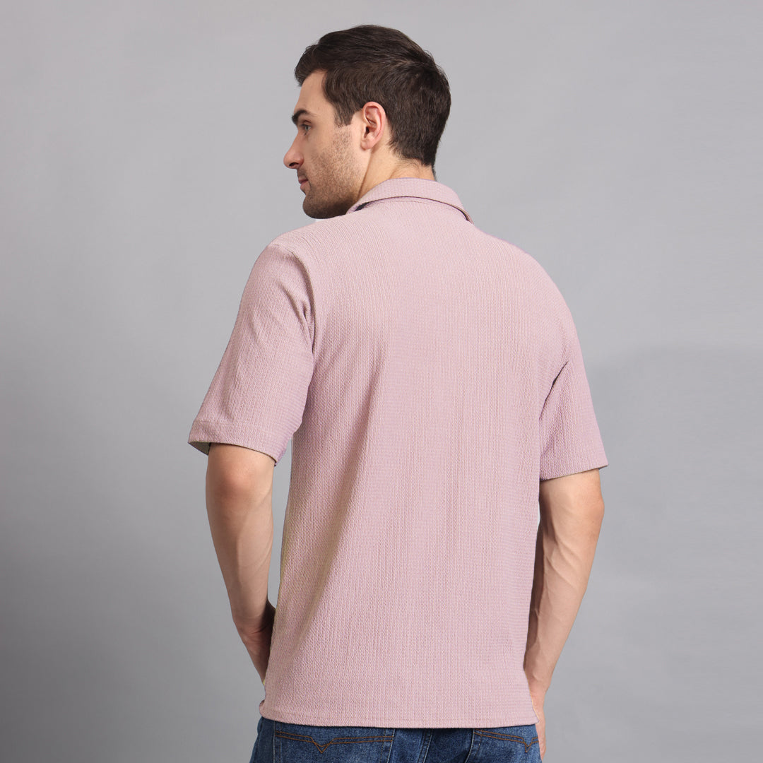 Textured Solid Light Purple Comfort Fit Shirt