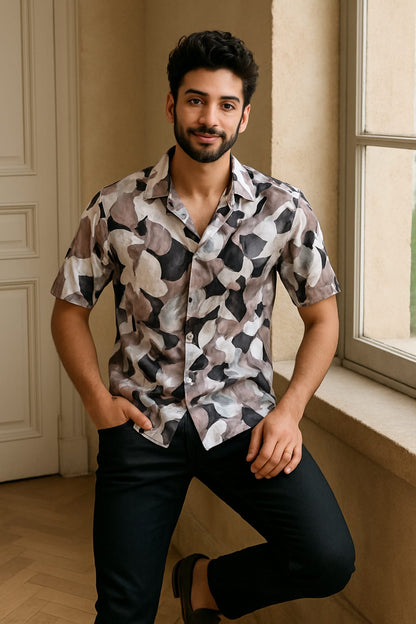 Multicolor Brown Printed Comfort Fit Shirt