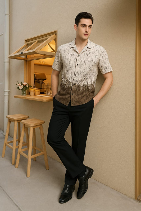 Cream Green Linen Printed Shirt