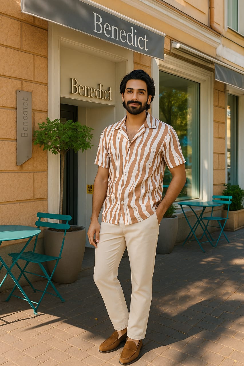 White Brown Printed Shirt