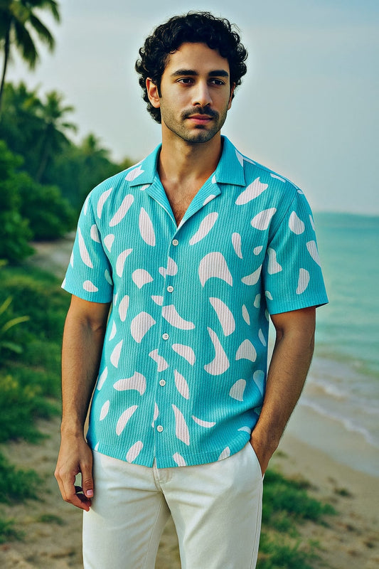 Blue Printed Comfort Fit Shirt
