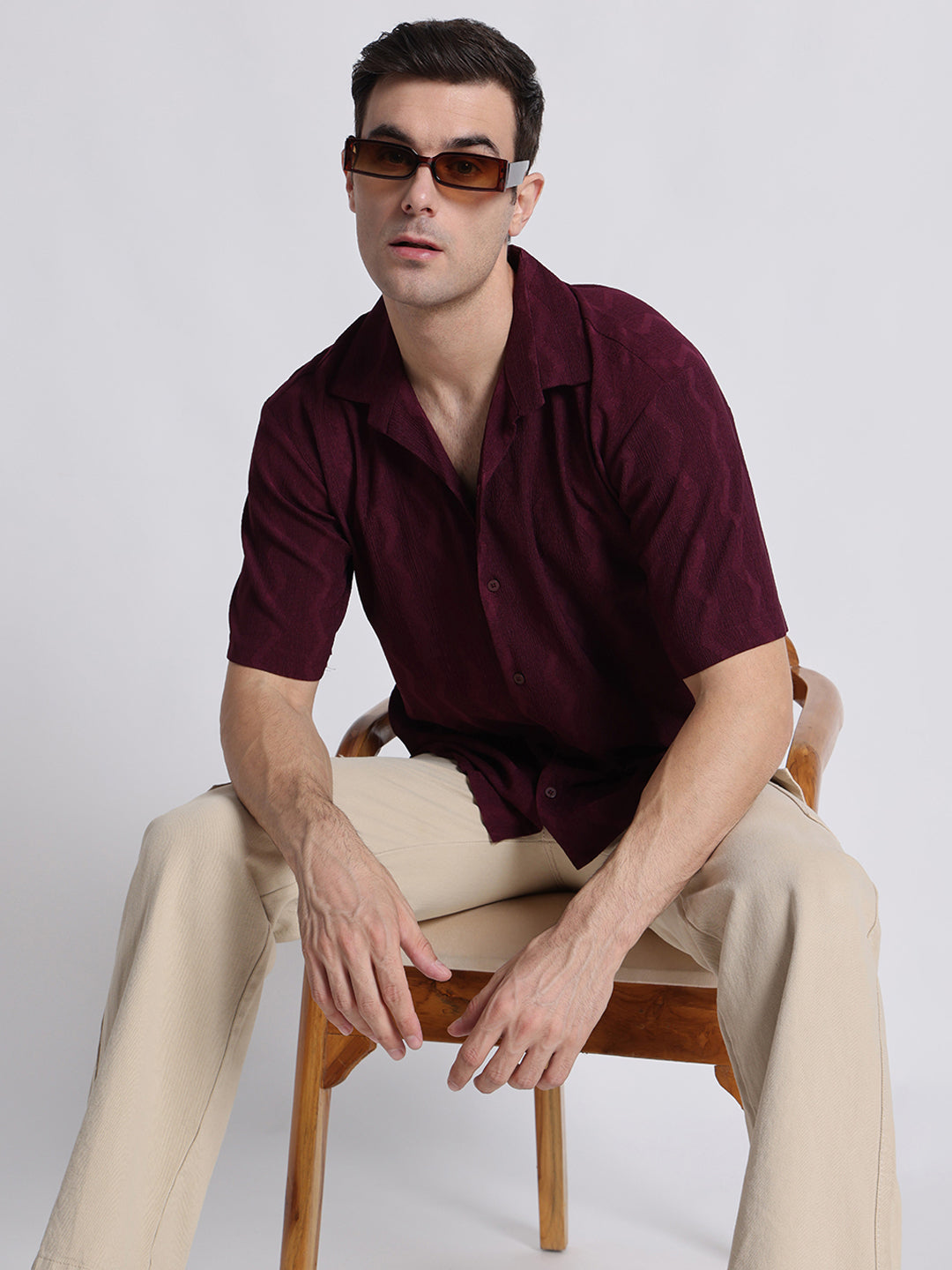 Zikzak Solid Wine Comfort Fit Shirt