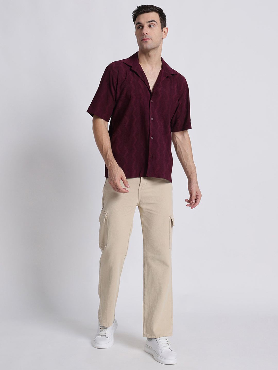 Zikzak Solid Wine Comfort Fit Shirt