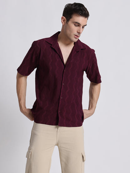 Zikzak Solid Wine Comfort Fit Shirt