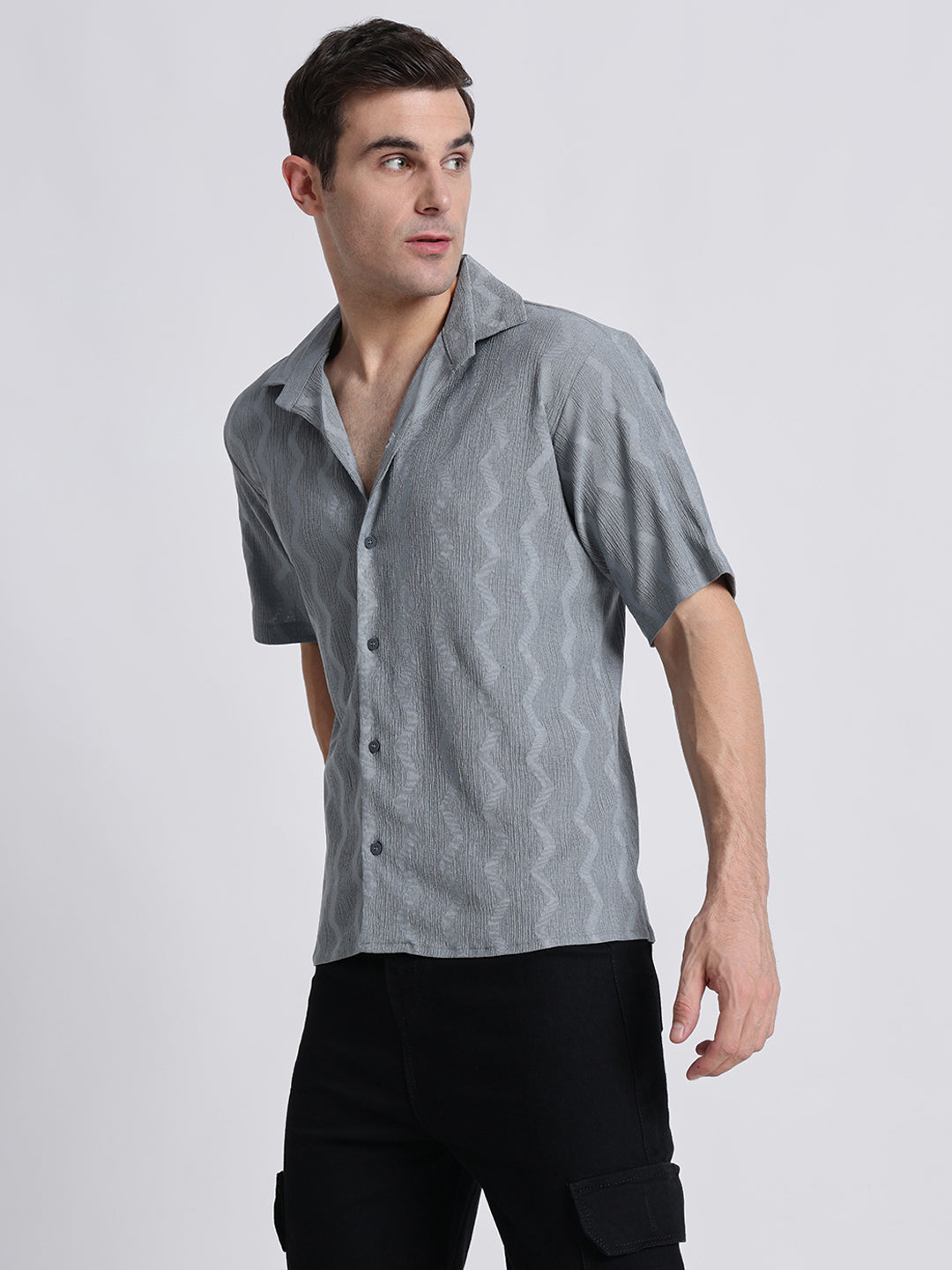 Zikzak Solid Grey Comfort Fit Shirt
