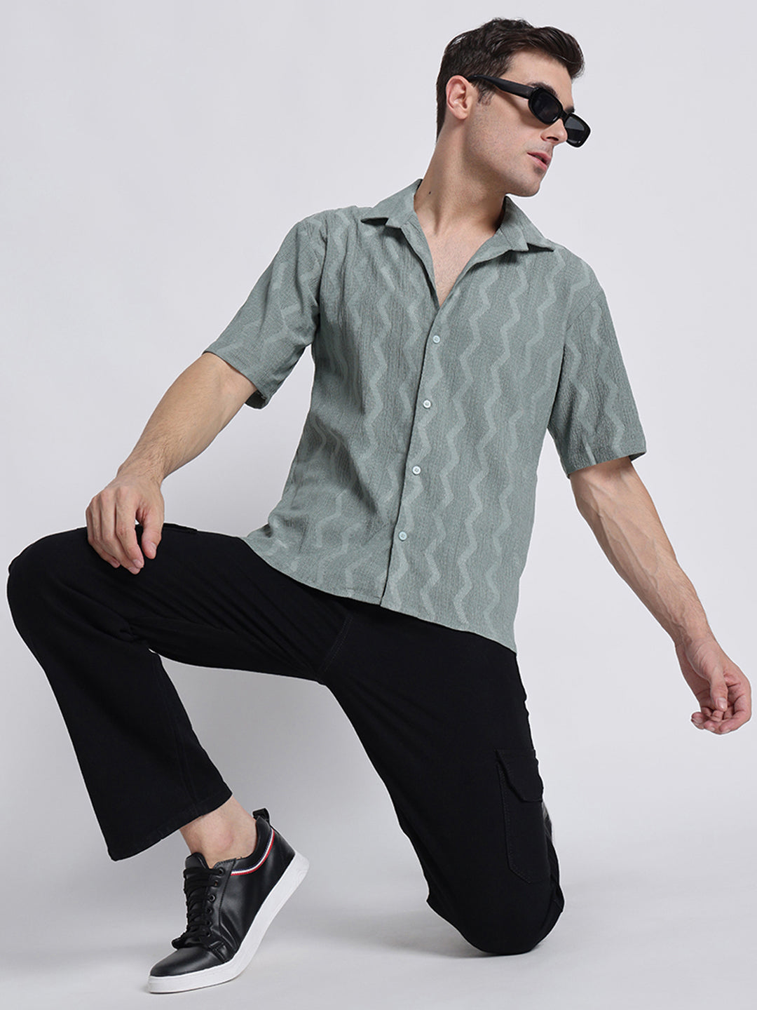 Zikzak Solid DarkGreen Comfort Fit Shirt