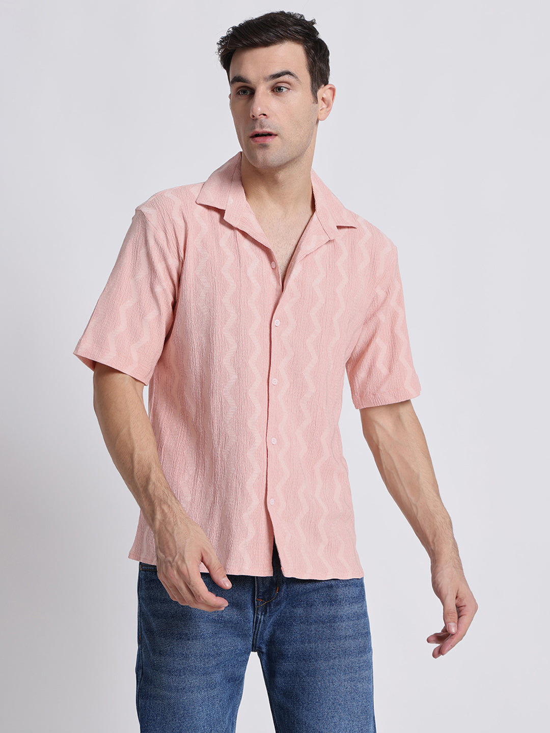 Zikzak Solid Peach Comfort Fit Shirt
