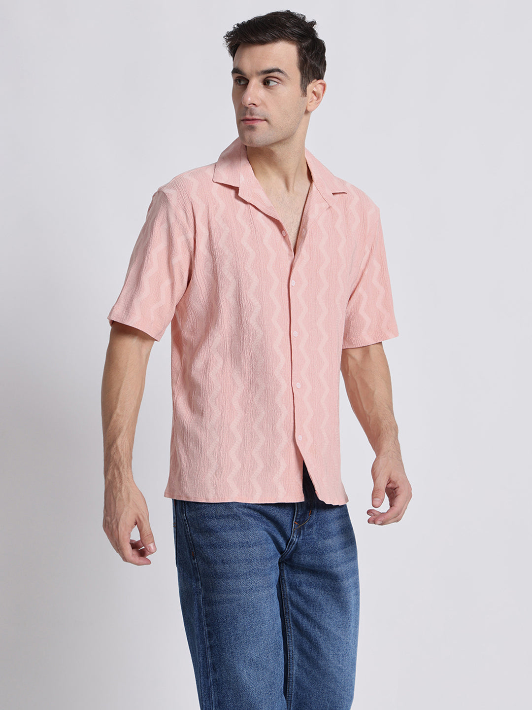 Zikzak Solid Peach Comfort Fit Shirt