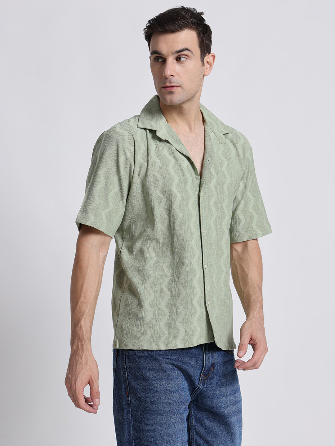 Zikzak Solid MintGreen Comfort Fit Shirt