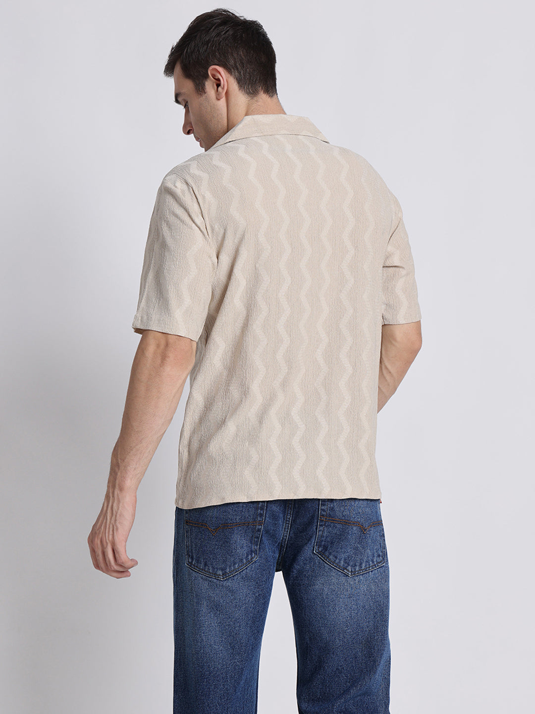 Zikzak Solid Cream Comfort Fit Shirt