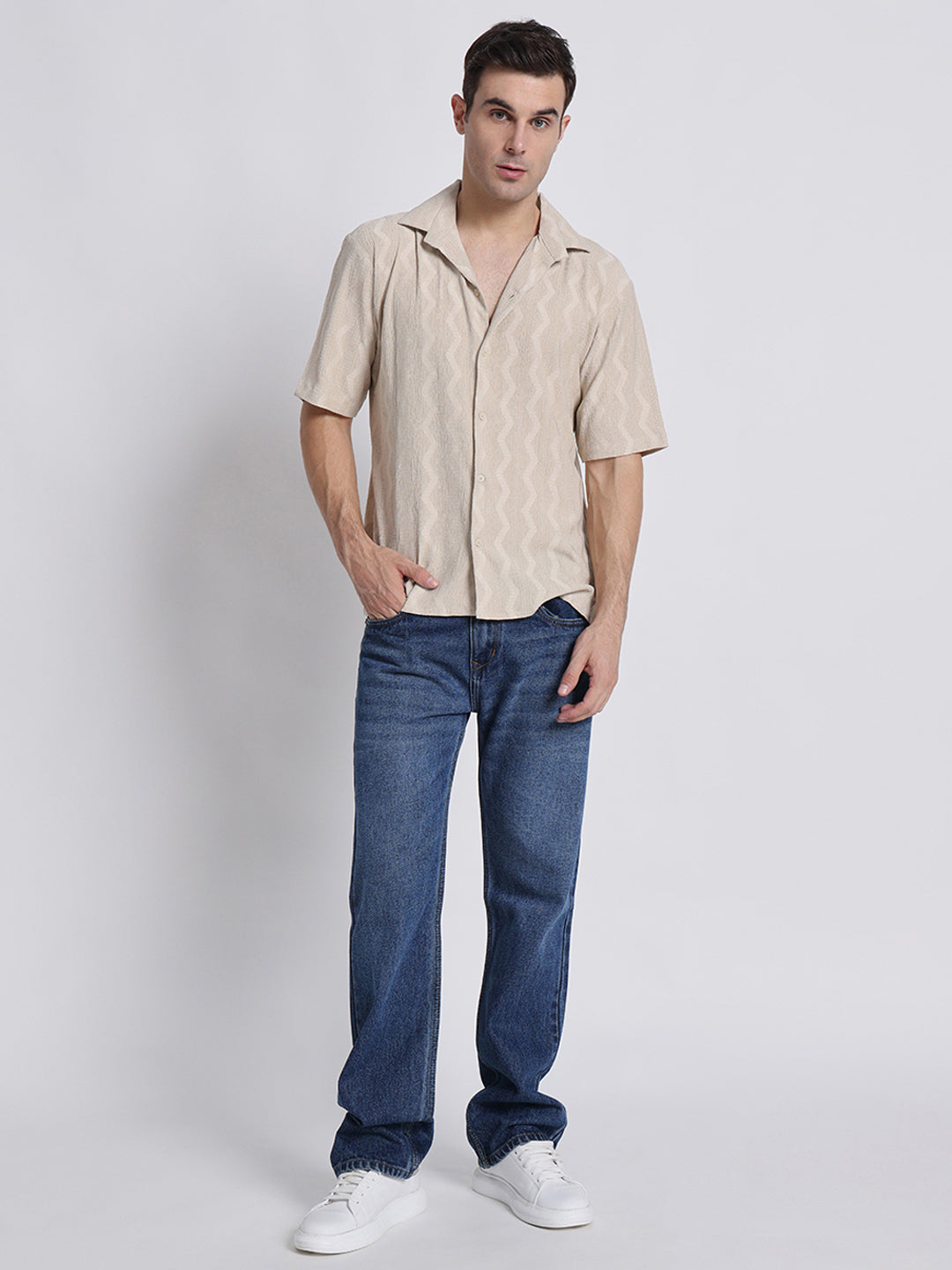 Zikzak Solid Cream Comfort Fit Shirt