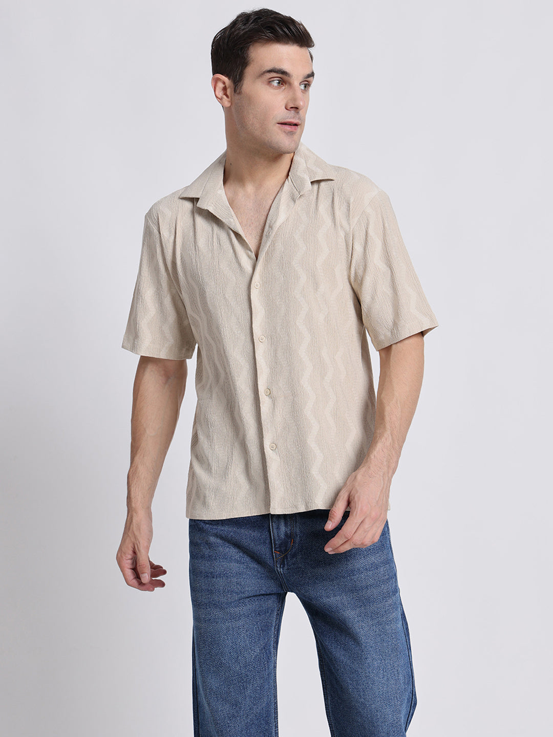 Zikzak Solid Cream Comfort Fit Shirt
