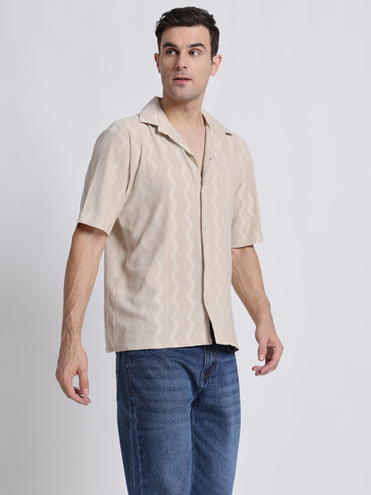 Zikzak Solid Cream Comfort Fit Shirt